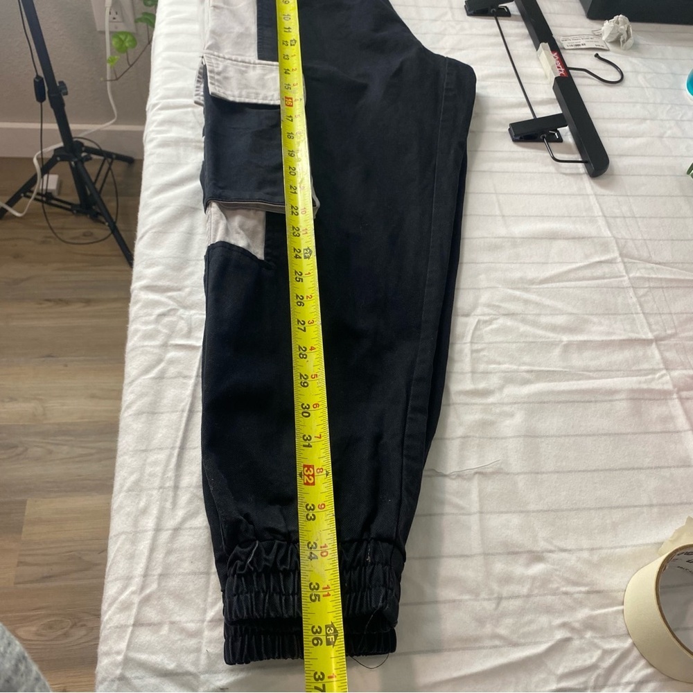YOA MMUSEUM Black and White Cargo Pants, Men Black and Gray Joggers - Picture 7 of 7